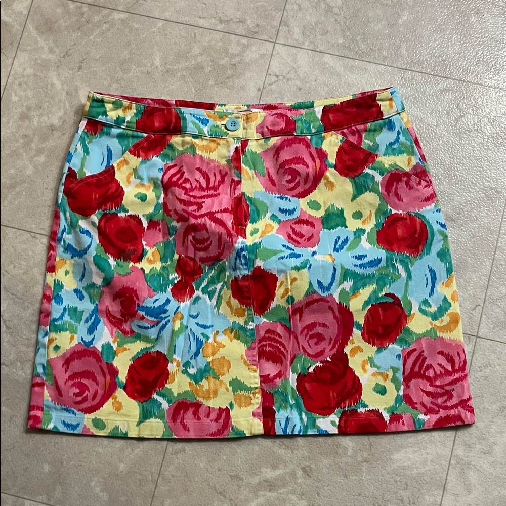 Talbots Floral Pencil Stretch Skirt - Red, Blue, Yellow 12